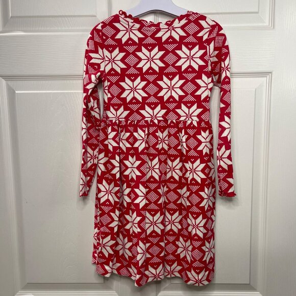 Hanna Andersson Holiday Print Rib Dress Girls Size 120cm (6-7) Scandi Snowflake - Picture 2 of 11